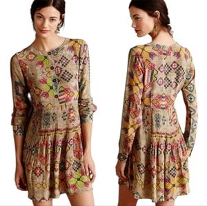 Anthropologie 100% Silk Hemant & Nandita Pintucked Prima dress Boho Indie Sz.6